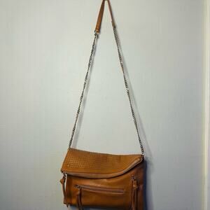 URBAN EXPRESSIONS Tan Vegan Soft Leather Gold Studded Flap-over Crossbody Purse